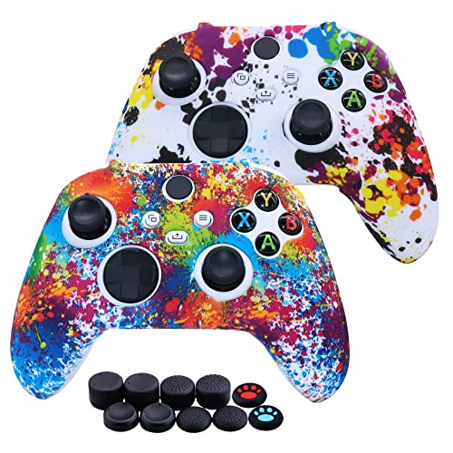 [2 Pack] Jusy for Xbox Series X/S Controller Soft Silicone Cover Skin, Sweat-Proof Anti-Slip Case Cover Protective Accessories Set, Dust-Proof Skin for Xbox Series X/S, with 10 Thumb Grips (Graffiti)