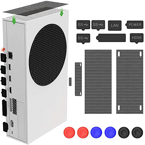 Dust Plugs for Xbox Series S, Accessories with 7 Silicone Dust Plugs and 4 PVC Meshs Set, 6 Thumb Grip Caps,USB HDMI LAN Power CD-Driver Interface Anti-dust Cover Dustproof Plug for Series S Console