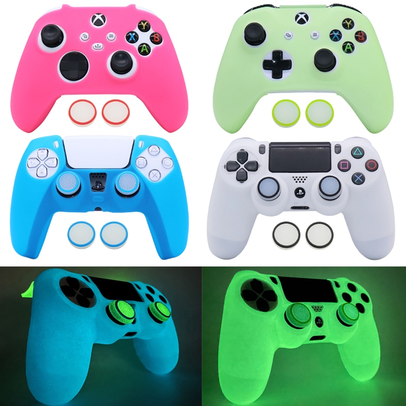 Glow in Dark Soft Silicon Cases for PS4 PS5 Xbox One S /Xbox Series X S Controller Games Accessories Gamepad Joystick Case Cover