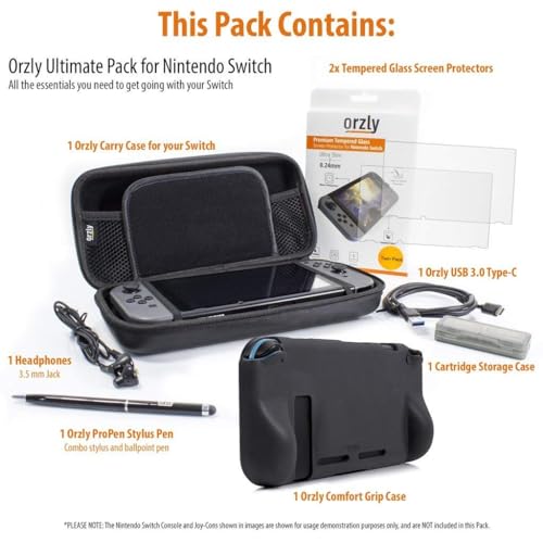 Orzly Essentials Bundle for Nintendo Switch - Black