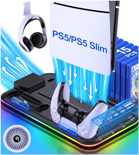HEYLICOOL PS5 Cooling Stand with RGB Light and Charger