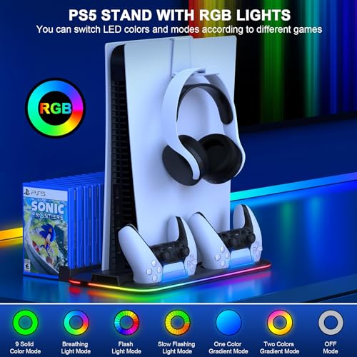 HEYLICOOL PS5 Cooling Stand with RGB Light and Charger