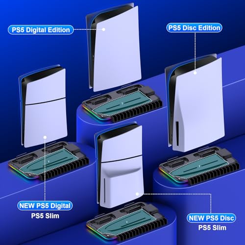 HEYLICOOL PS5 Cooling Stand with RGB Light and Charger