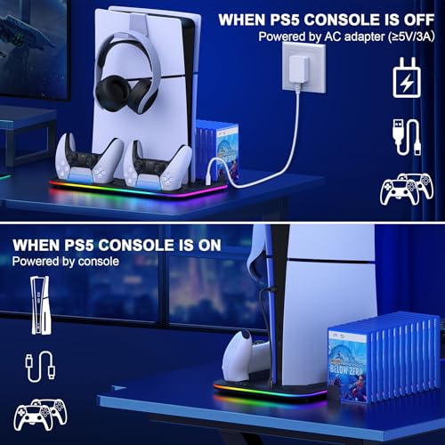 HEYLICOOL PS5 Cooling Stand with RGB Light and Charger