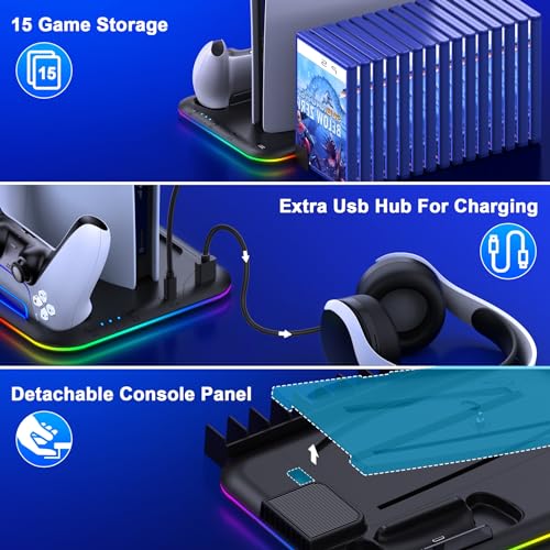 HEYLICOOL PS5 Cooling Stand with RGB Light and Charger