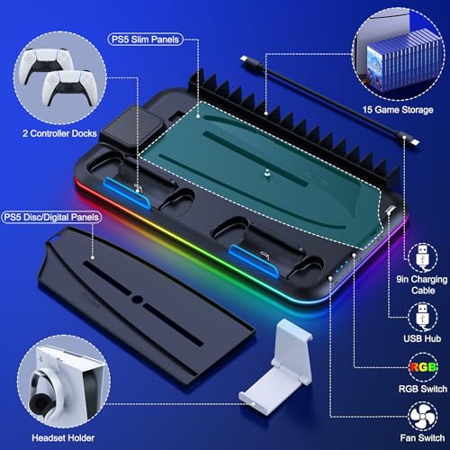 HEYLICOOL PS5 Cooling Stand with RGB Light and Charger