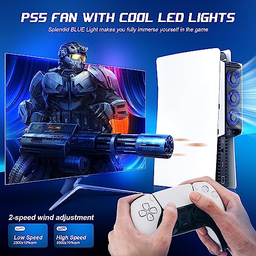 PS5 Cooling Fan with LED Light and USB Ports