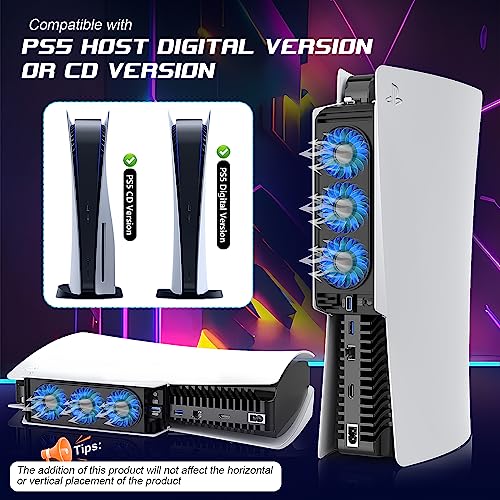 PS5 Cooling Fan with LED Light and USB Ports