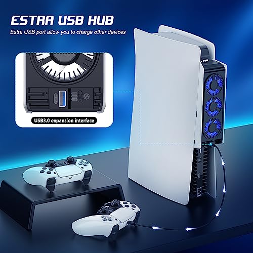 PS5 Cooling Fan with LED Light and USB Ports
