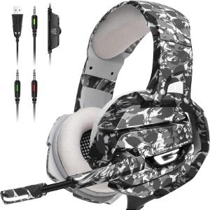 LED Gaming Headset with Microphone for PC, PS5, Xbox