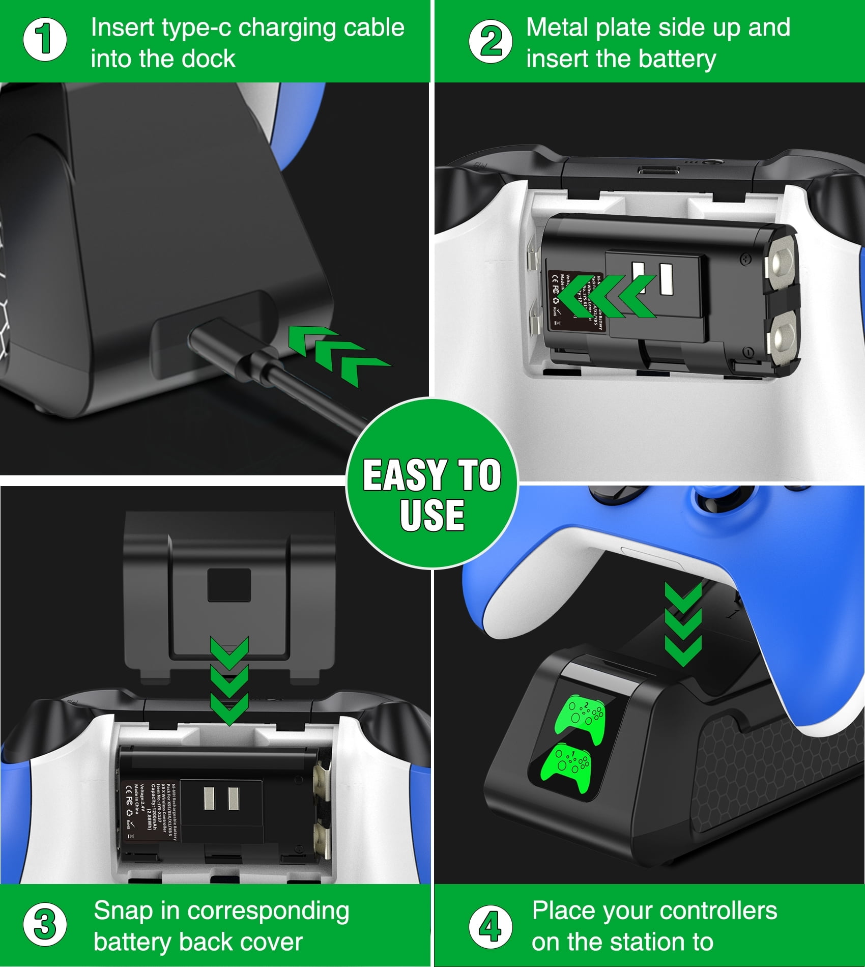 DinoFire Xbox Controller Charging Station and Batteries