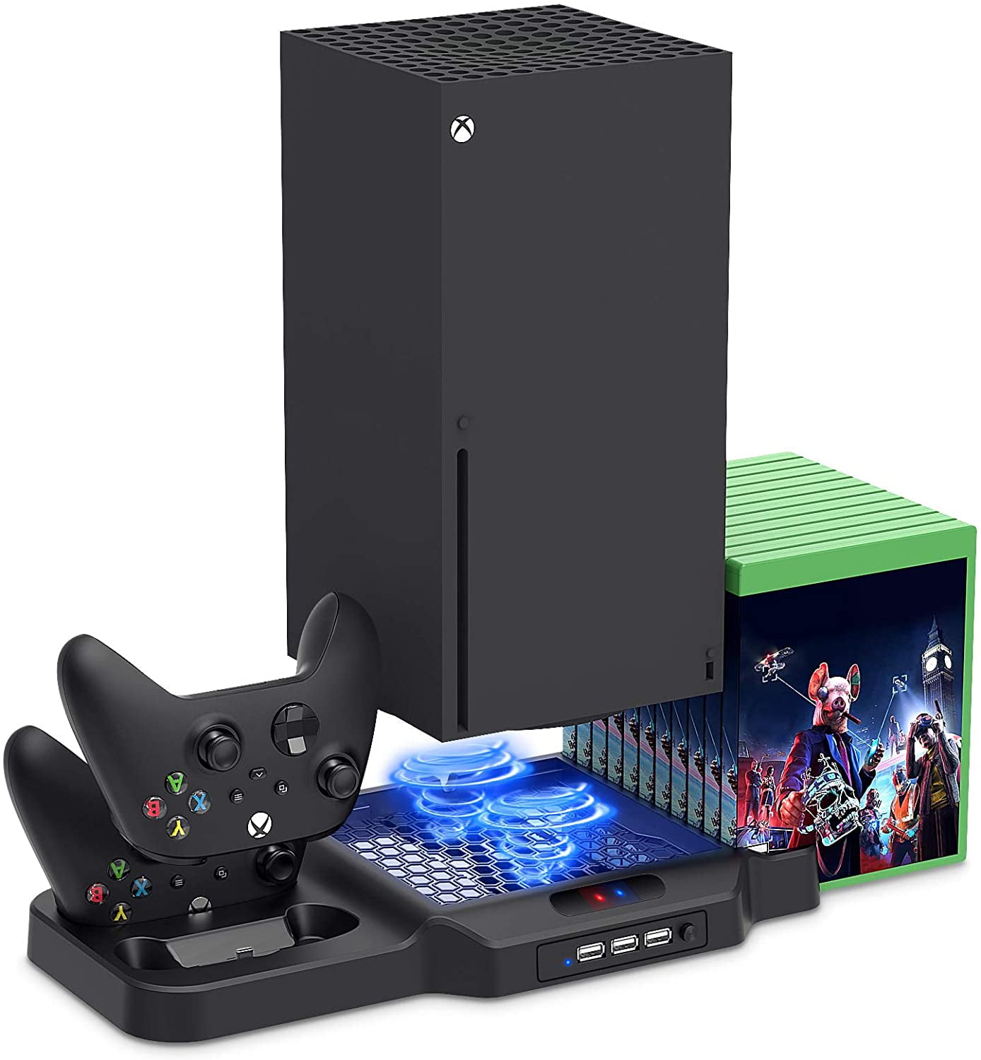 Xbox Series X/S Vertical Stand with Cooling Fan and Charge Dock