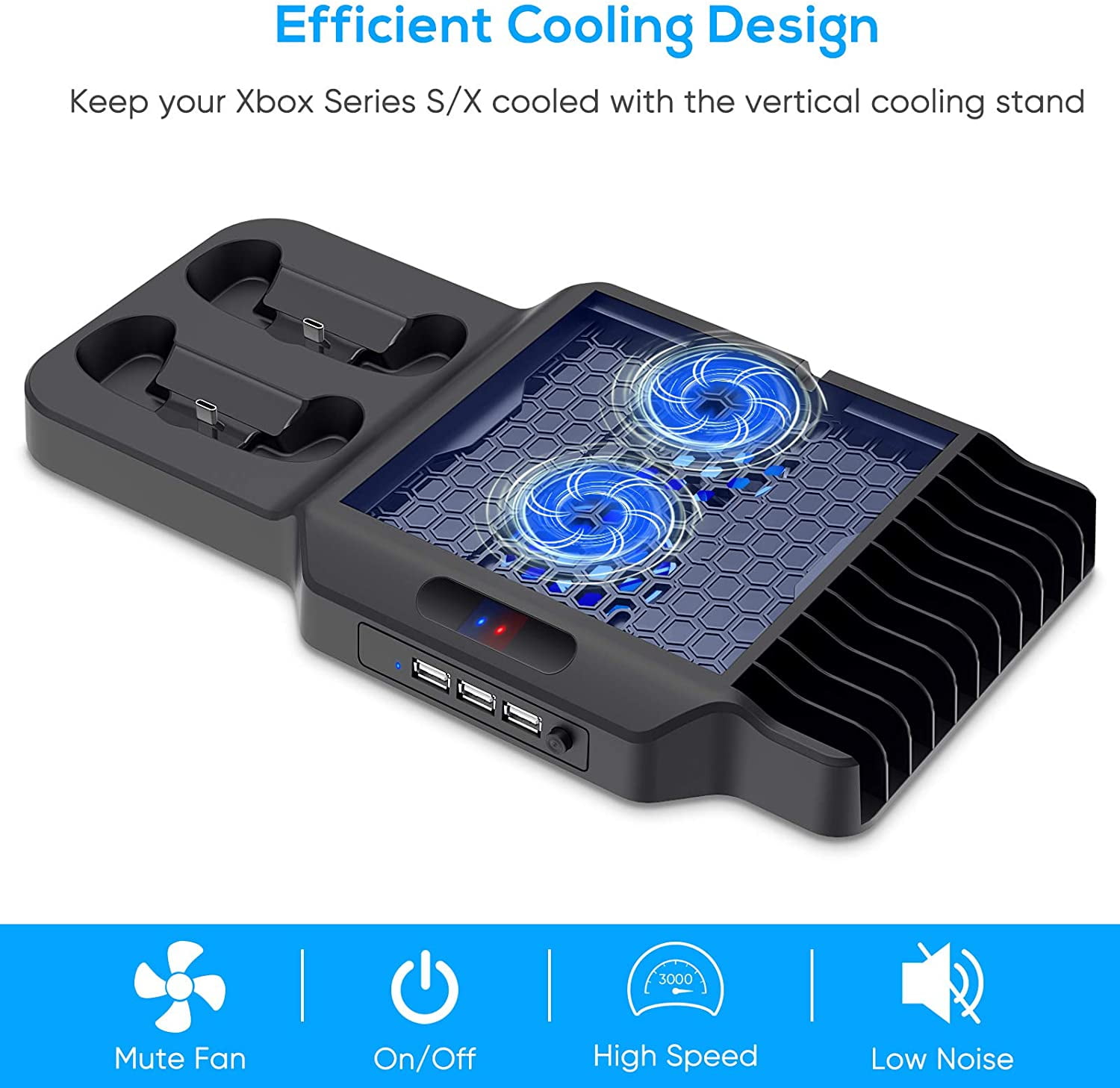 Xbox Series X/S Vertical Stand with Cooling Fan and Charge Dock