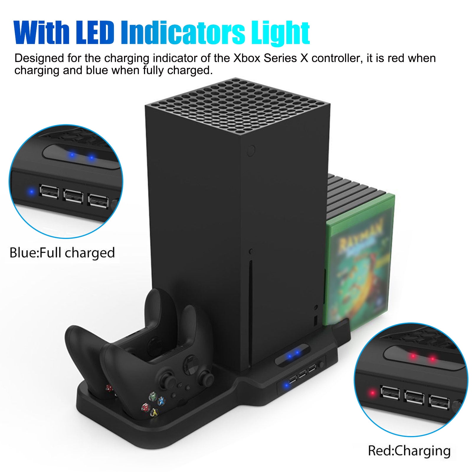 Xbox Series X/S Vertical Stand with Cooling Fan and Charge Dock
