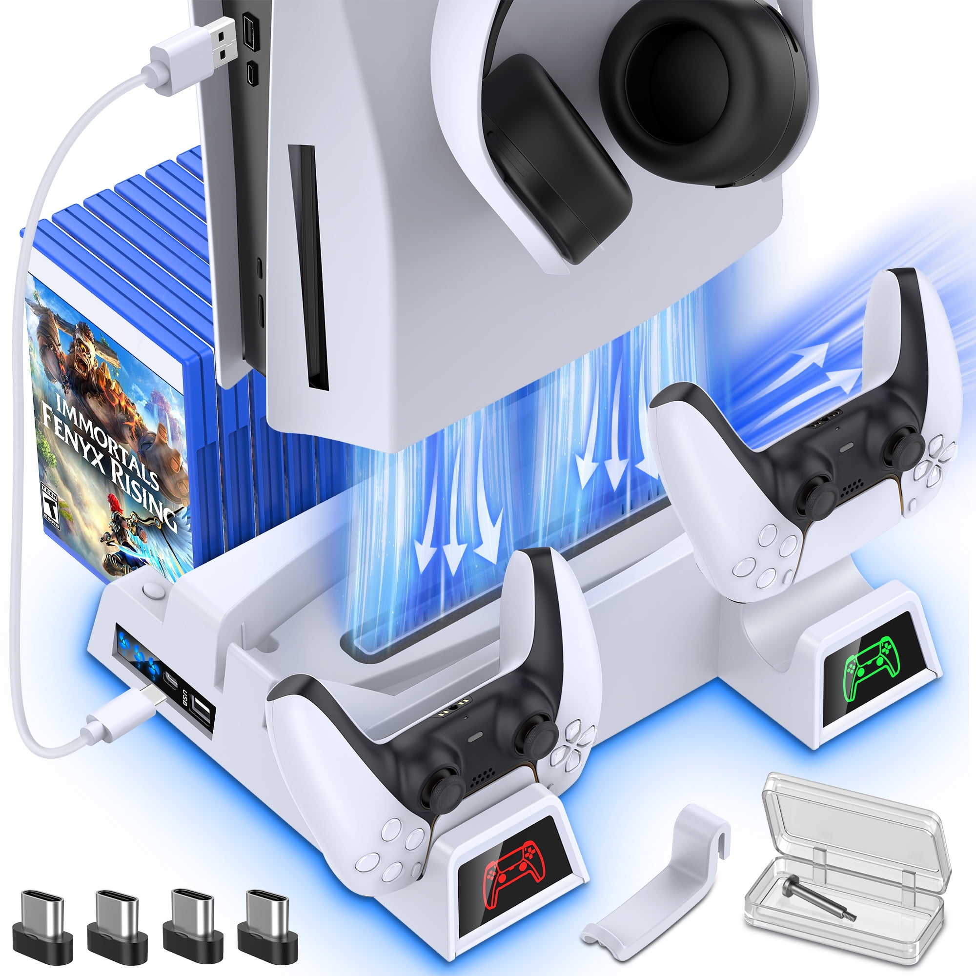 PS5 Stand with Cooling & Dual Controller Charger