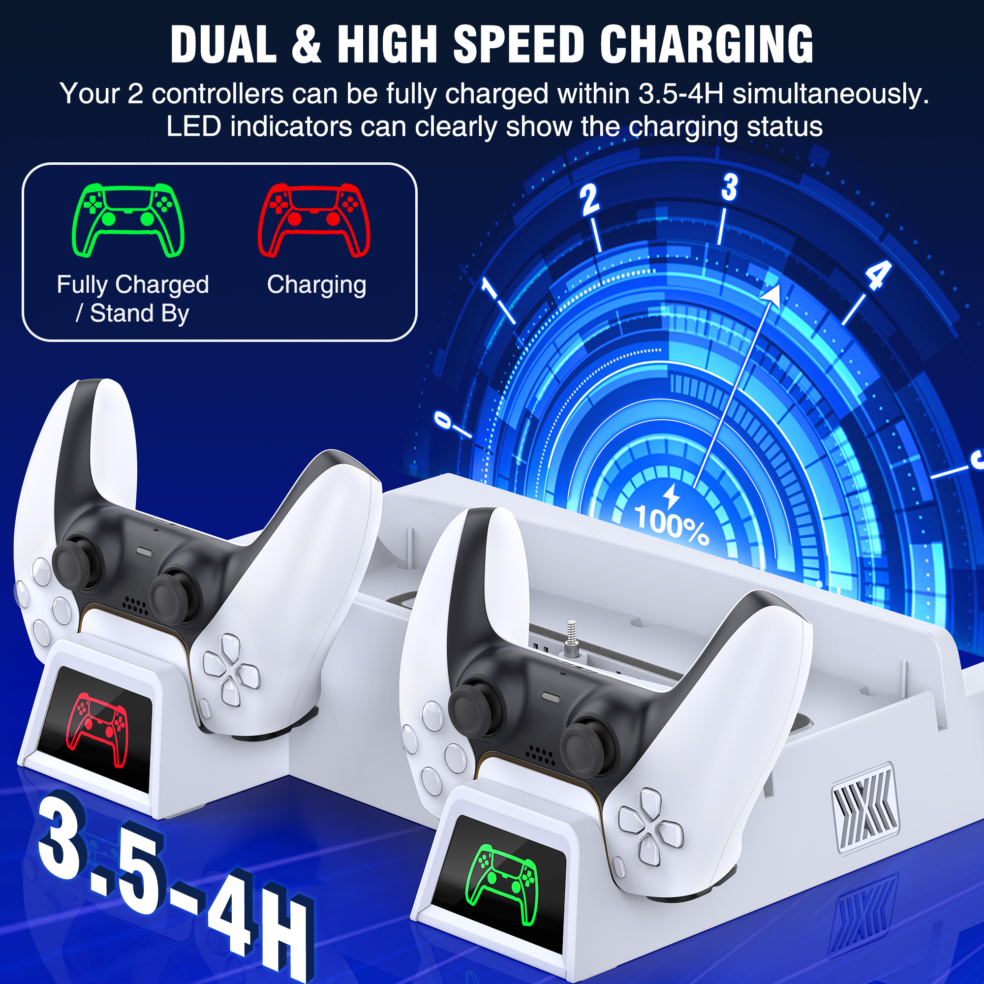 PS5 Stand with Cooling & Dual Controller Charger