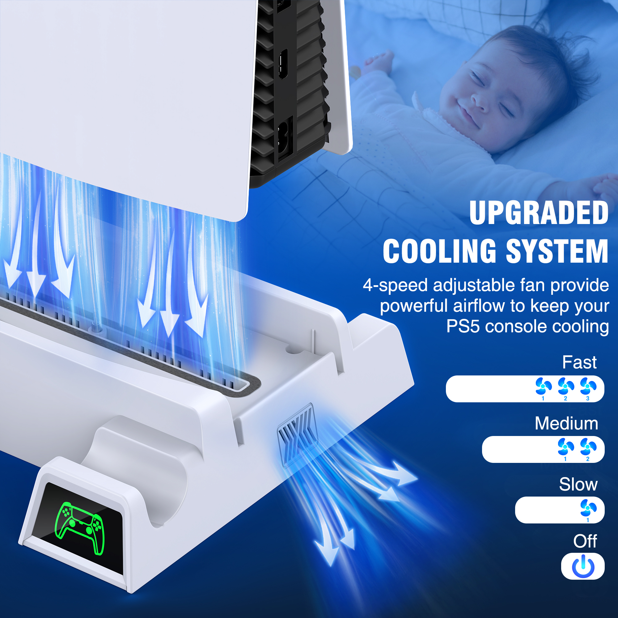 PS5 Stand with Cooling & Dual Controller Charger