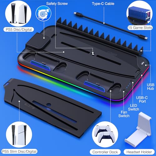 RGB Cooling Stand and Dual Controller Charger for PS5