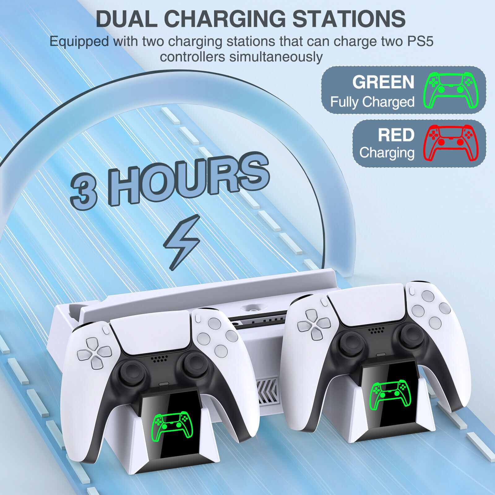 White PS5 Vertical Cooling Stand with Controller Chargers