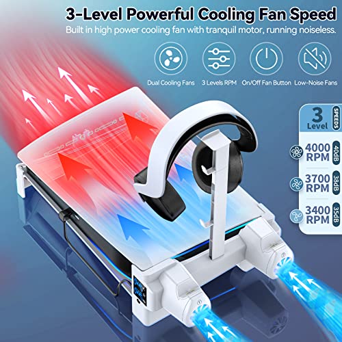 PS5 Cooling Stand with Controller Charger & Headset Support