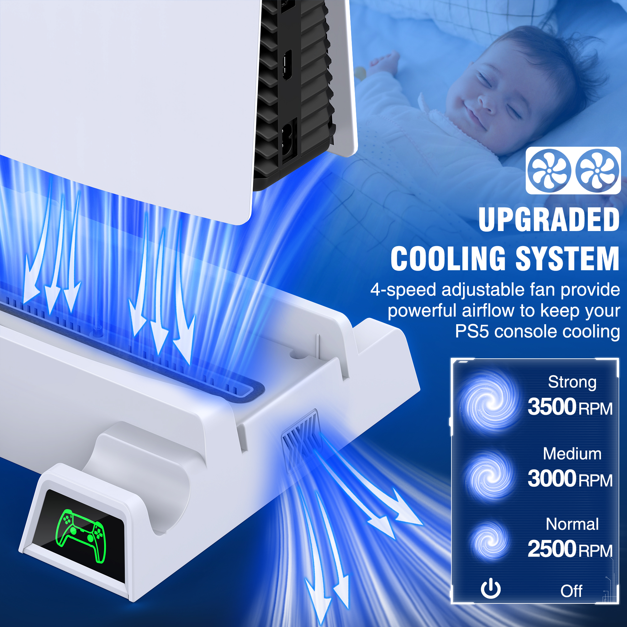 PS5 Vertical Stand with Cooling Fan and Charger