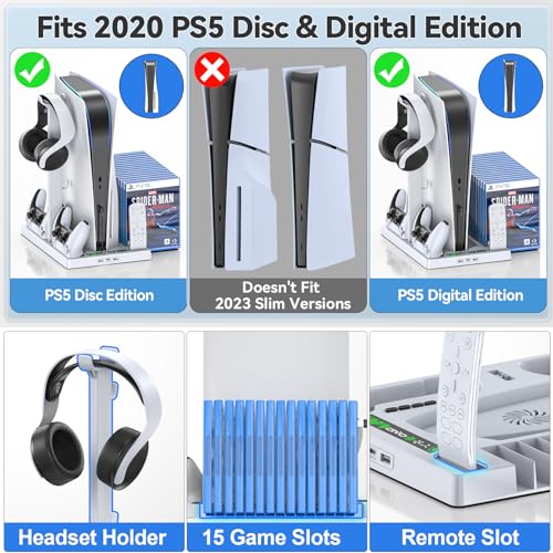 PS5 Cooling Stand & Controller Charger with Organizer