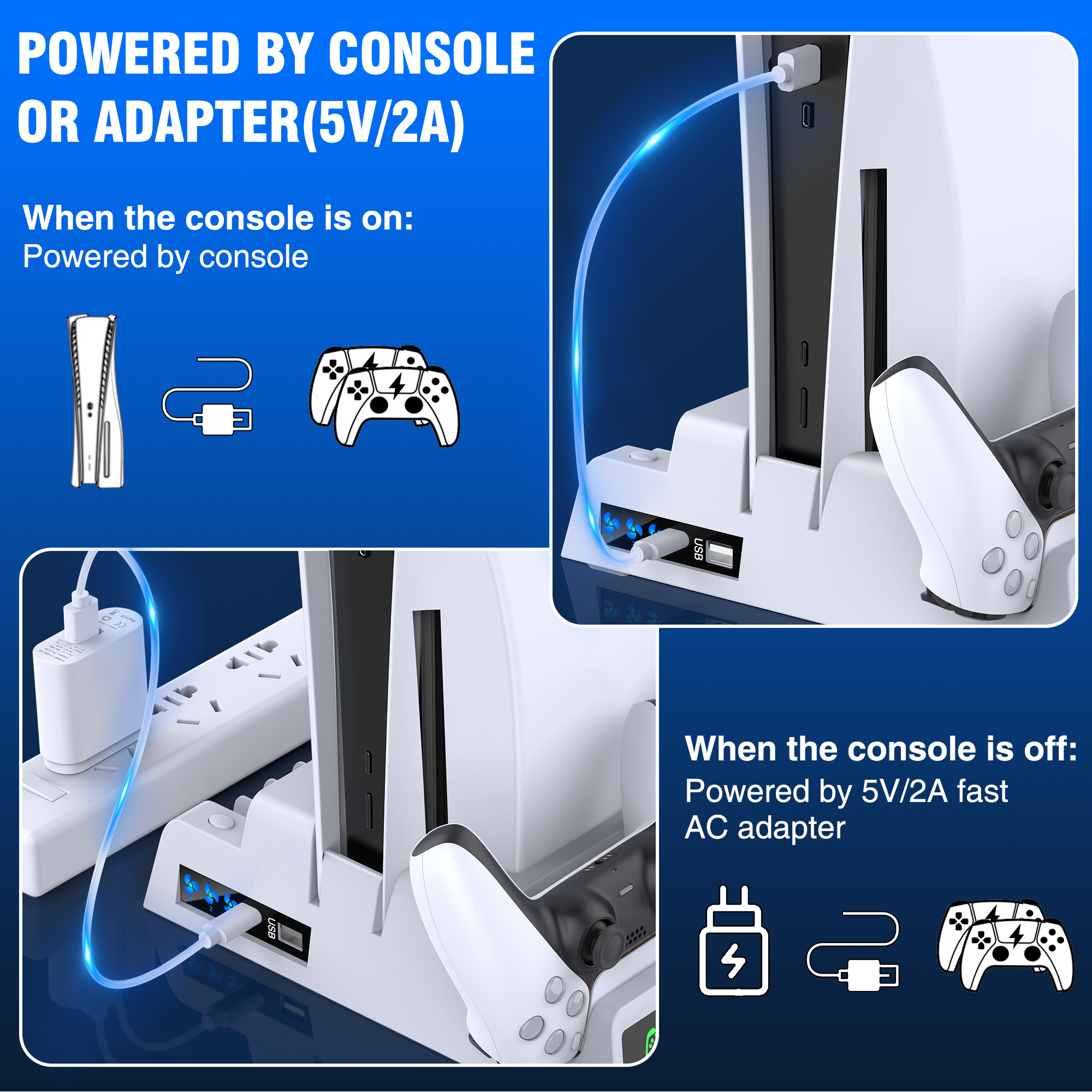 PS5 Vertical Stand with Cooling Fan and Charger