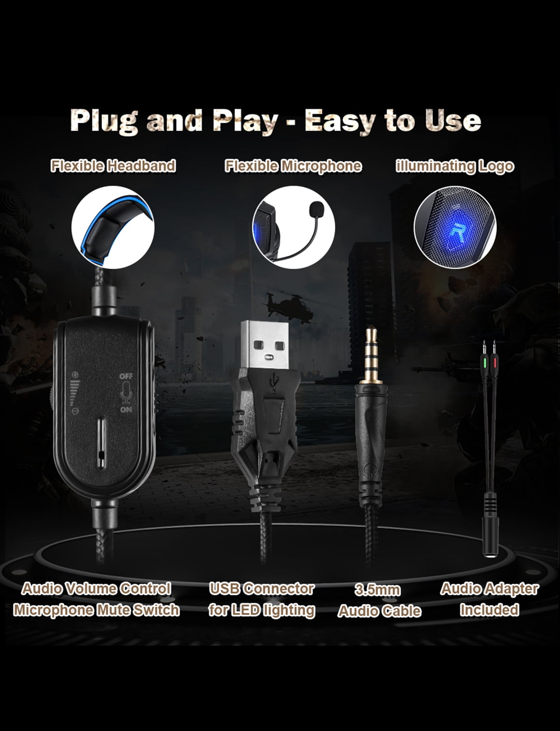 Surround Sound Gaming Headset for PS5, Xbox