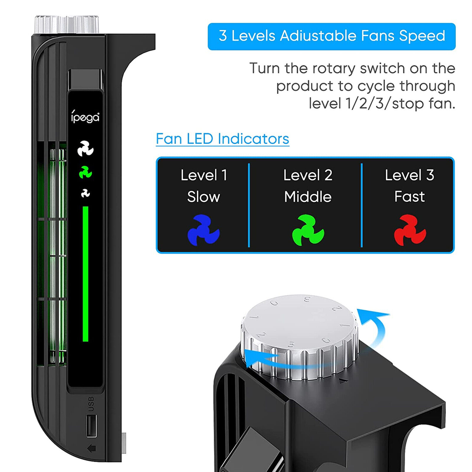 PS5 Cooling Fan with 3 Speed Settings