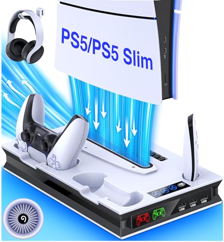 PS5 Vertical Stand with Cooling Fans and Charger
