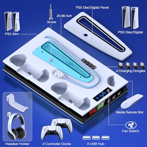 PS5 Vertical Stand with Cooling Fans and Charger