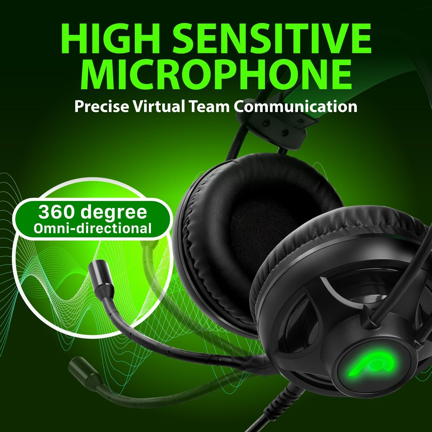 Fosmon Green LED Gaming Headset with Mic
