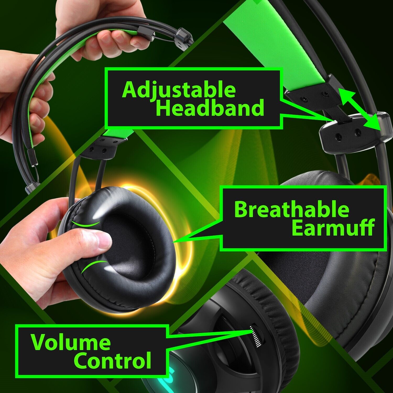 Fosmon Green LED Gaming Headset with Mic