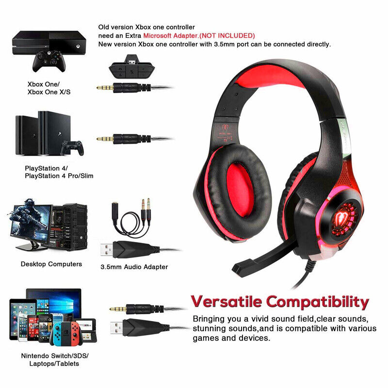 Pro Gamer LED Gaming Headset for PS4/Xbox Switch