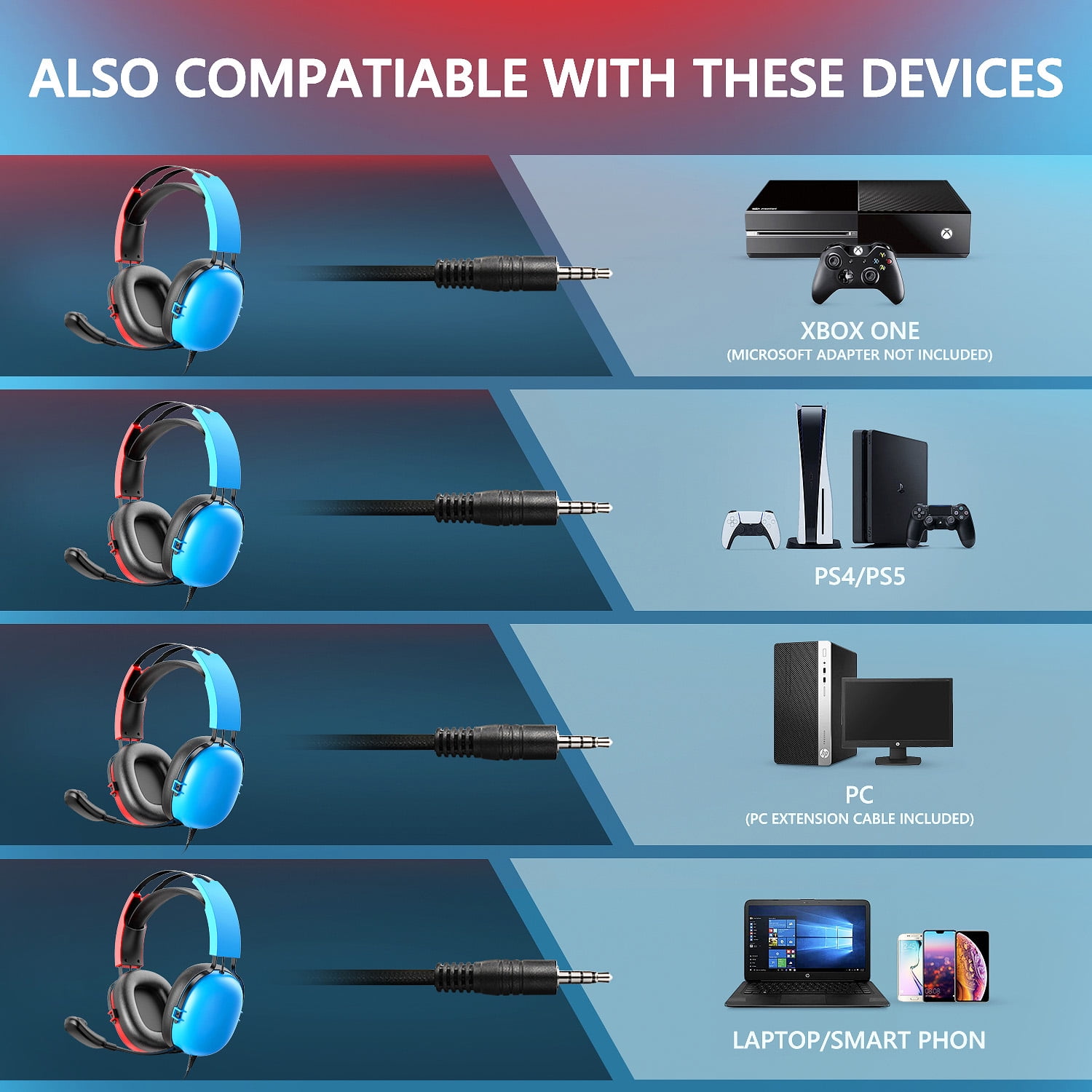 Nintendo Switch & Xbox Gaming Headset, Red & Blue