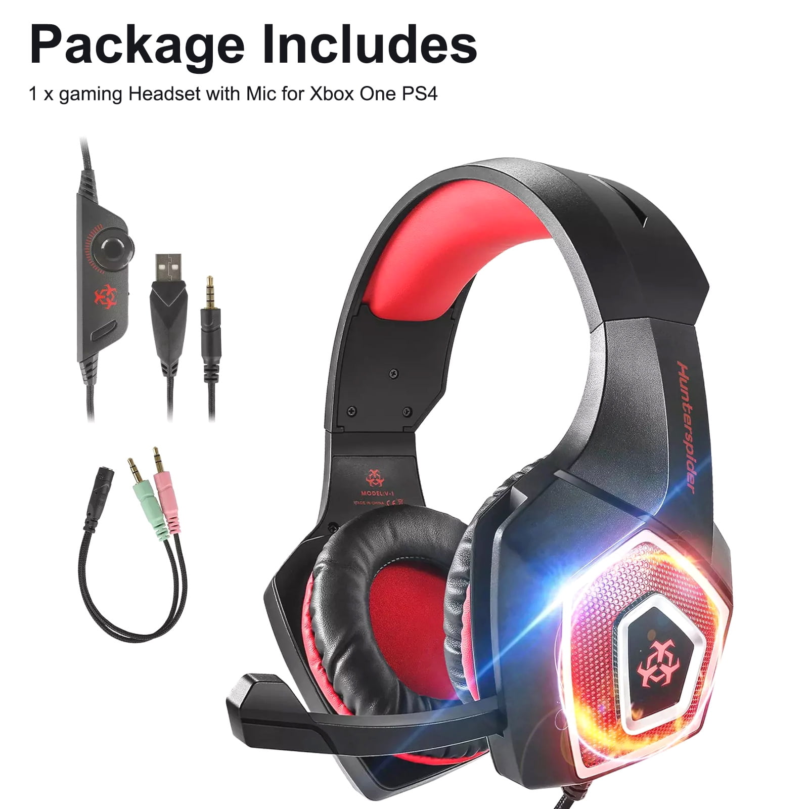 Wireless Gaming Headset with Mic and LED Lights