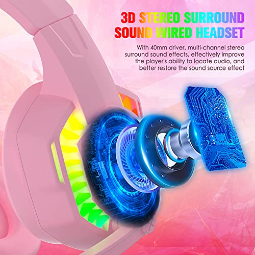 AJAZZ Pink Gaming Headset with Mic and RGB