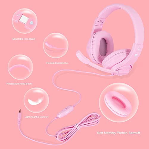 BUTFULAKE Pink Stereo Gaming Headset with Mic
