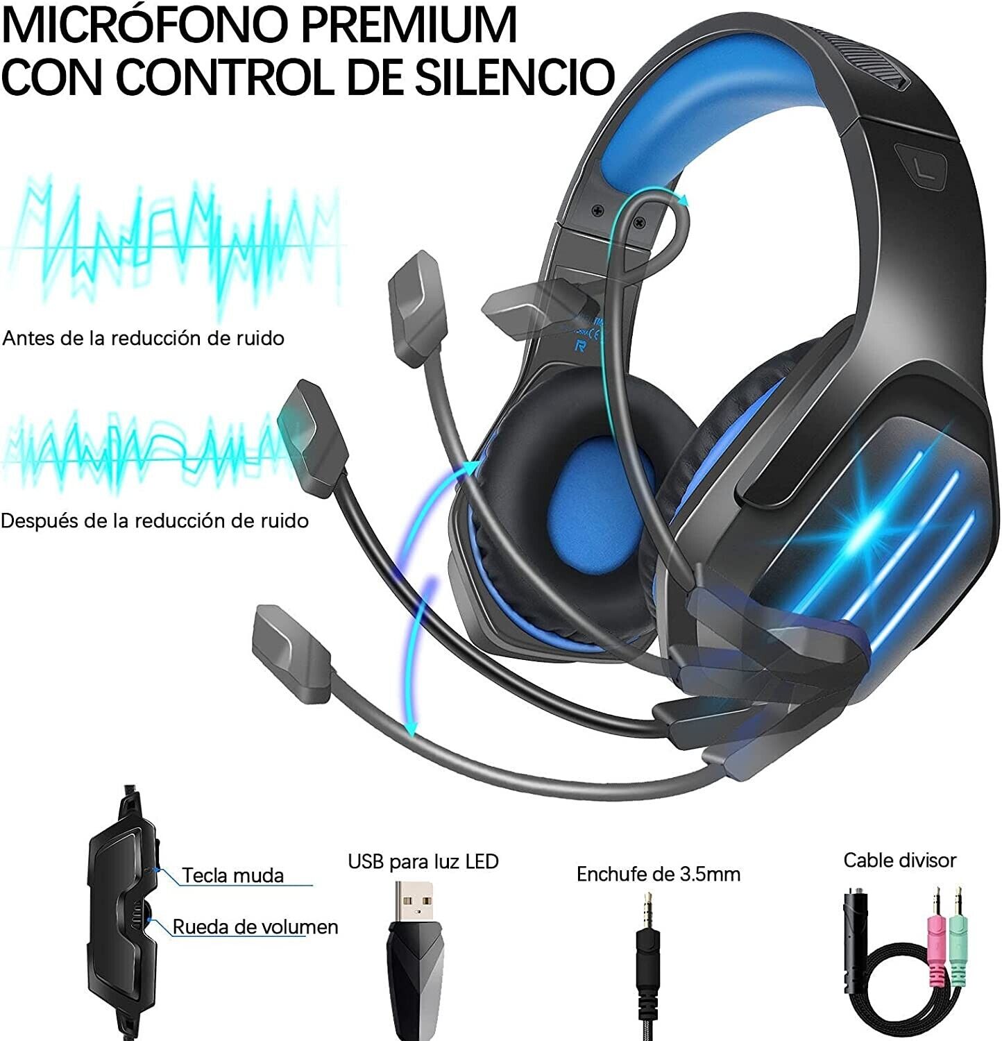 LED Gaming Headset with Mic for PC and Consoles