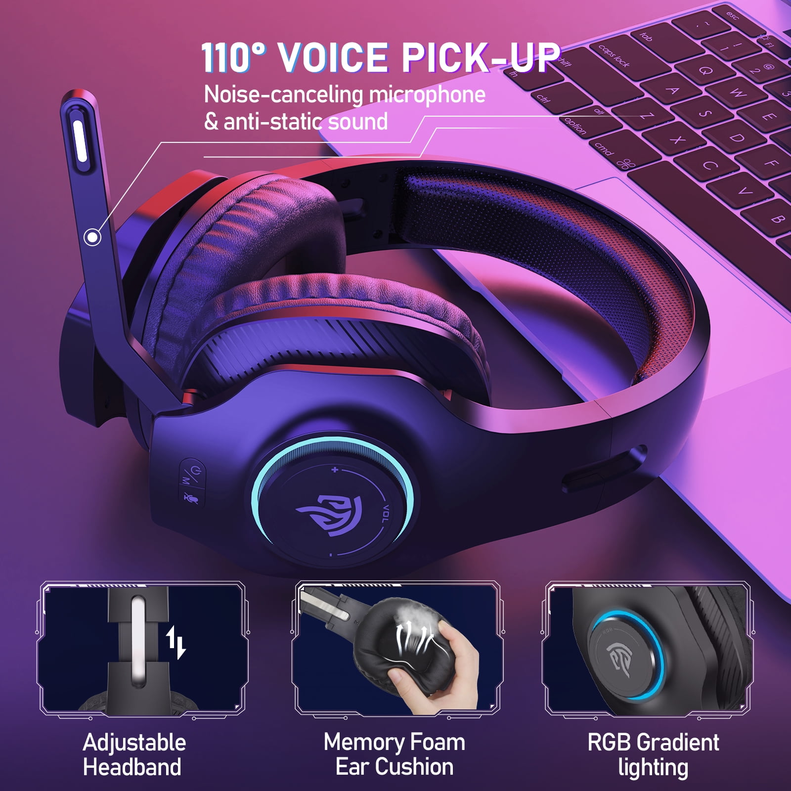 EasySMX Wireless Gaming Headset with RGB Lighting