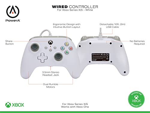 PowerA Wired White Gaming Controller for Xbox Series X|S
