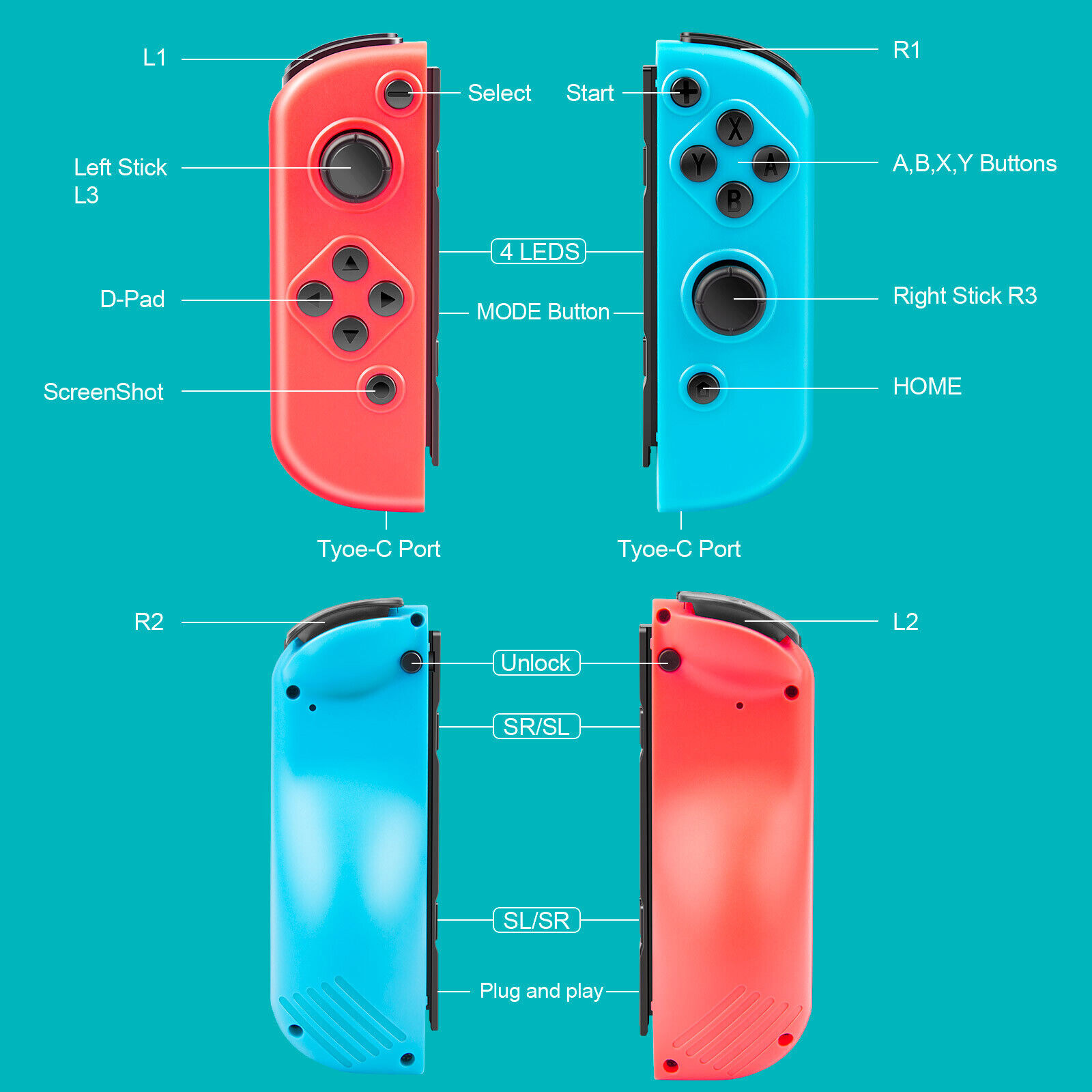 Wireless Nintendo Switch Gamepad Controller Pair