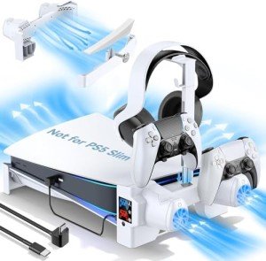 PS5 Cooling Stand with Controller Charger & Headset Support