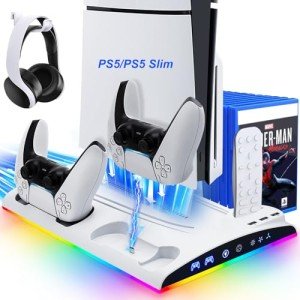 LYtech PS5 Stand with Fan, RGB Lights, and Charging