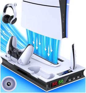 PS5 Vertical Stand with Cooling Fan & Charging Station
