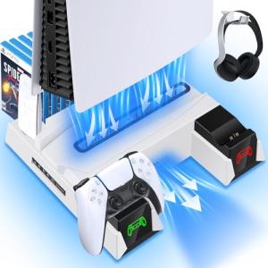 Vertical PS5 Stand with Cooling Fan and Controller Charger