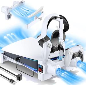 PS5 Cooling Stand with Controller Charger & Headset Support