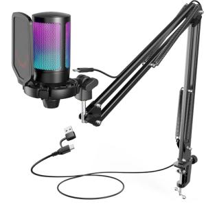 FIFINE USB Gaming Microphone Kit with RGB Lighting