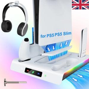 White PS5 Vertical Cooling Fan and Controller Charger