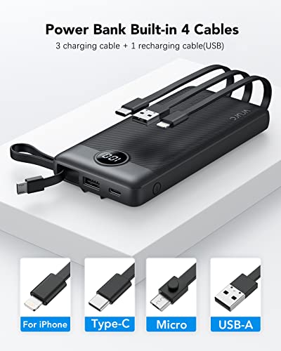 VRURC Portable Charger 10000mAh with Built-in Cables
